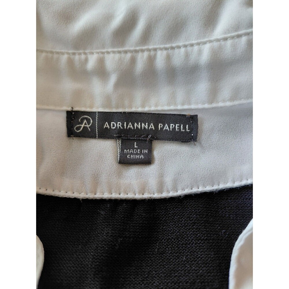 Adrianna Papell Size L Black Bishop Sleeve V-Neck Sweater White Collar and Tails - Picture 4 of 9